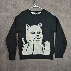 RIPNDIP Mens Large Flippy Lord Nermal Cat Middle Finger Knit Sweater
